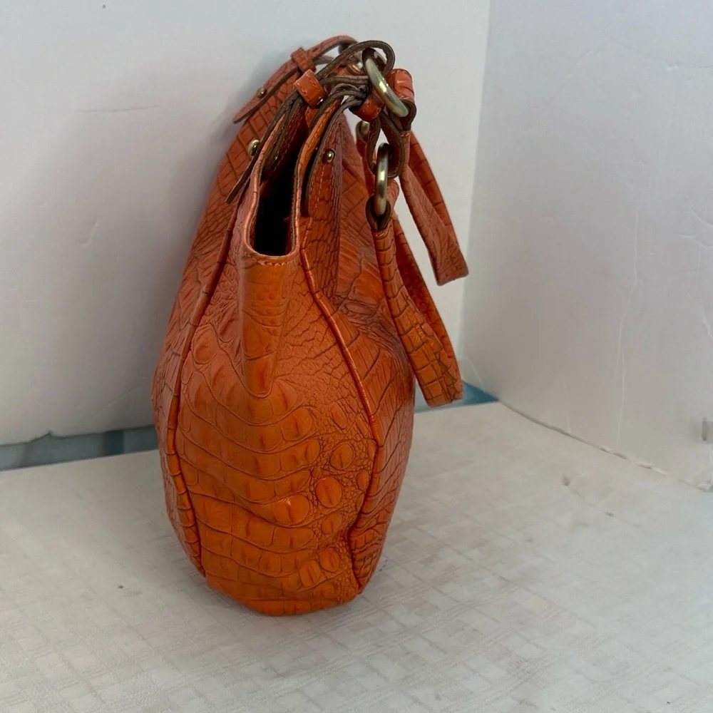 BRAHMIN JACQULINE IN ORANGE Croc embossed leather